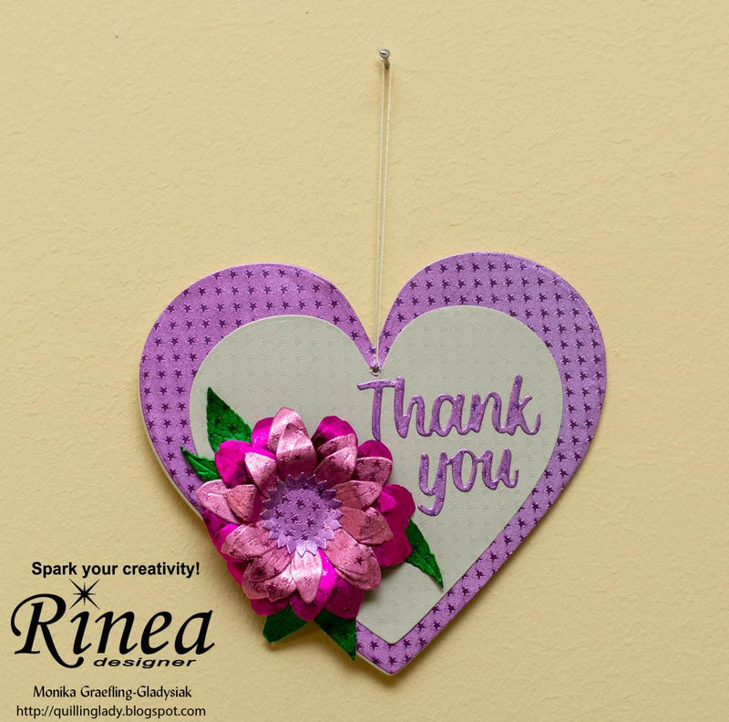 How To Make A Thank You Heart With A 3D Flower by Monika Graefling-Gladysiak | Rinea