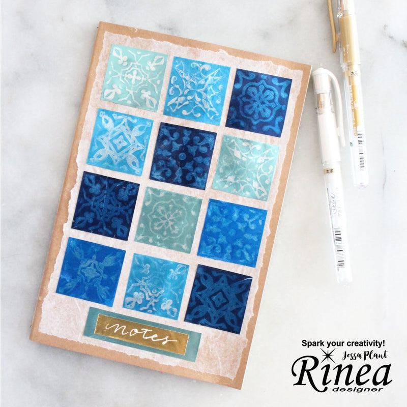 Creating A Blue Tiled Ghost Inked Stamped Notebook Cover<br/><small> by Jessa Plant</small> | Rinea