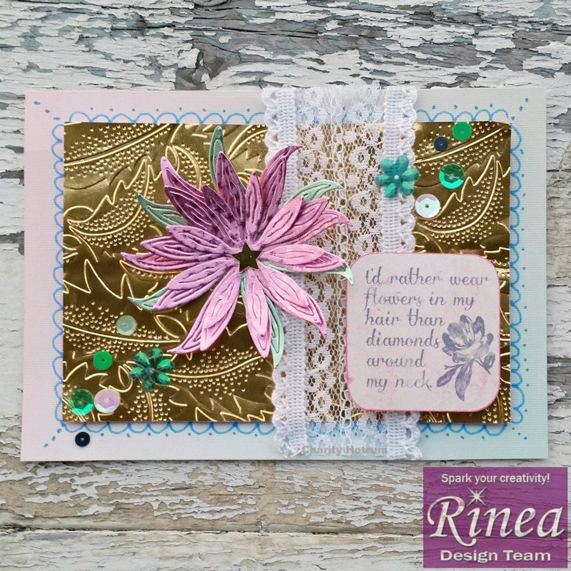 Embossed Card With A Dahlia And Sequins by Charity | Rinea
