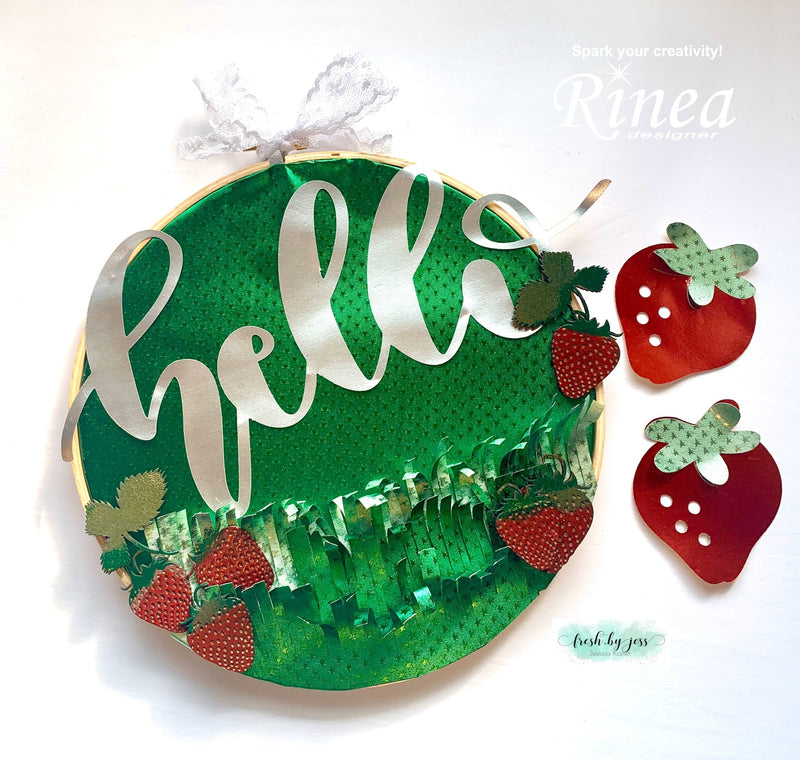 Hello Strawberry Embroidery Hoop DIY by Jess | Rinea