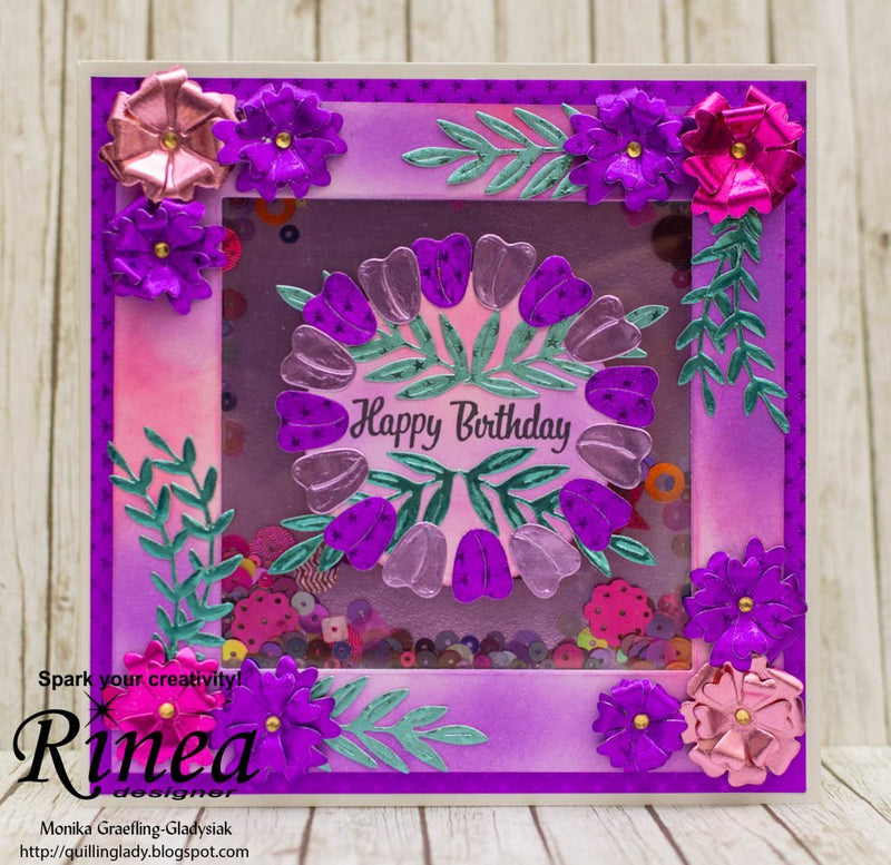 How To Make a Purple Tulips Shaker Card by Monika Graefling-Gladysiak | Rinea