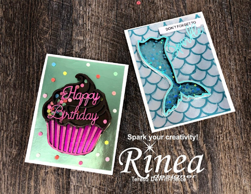 Mermaid & Cupcake Shaker Cards by Teresa | Rinea